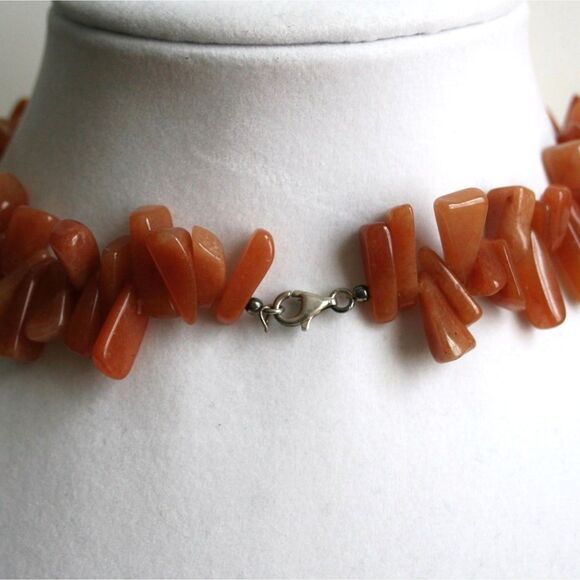 Orange Polished Natural Stone Beaded Choker Necklace - Picture 3 of 4